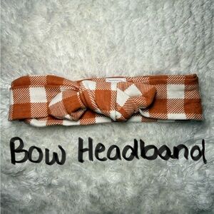 Brown and White Plaid Bow Headband